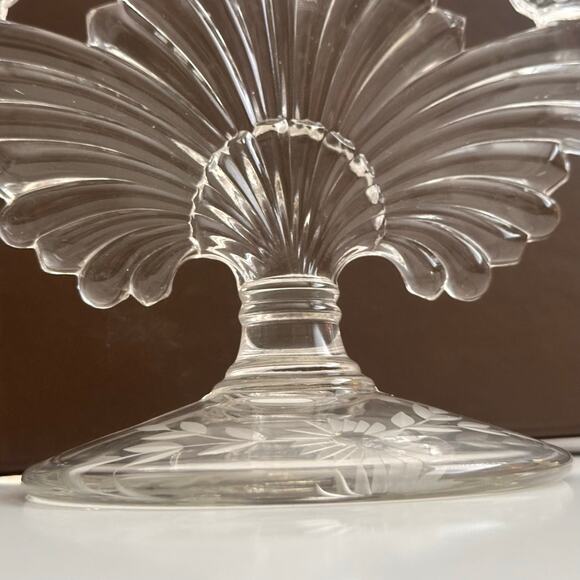 Vtg Imperial Pressed glass MCM Hollywood dual Fan two candle holder floral etch - Picture 6 of 14